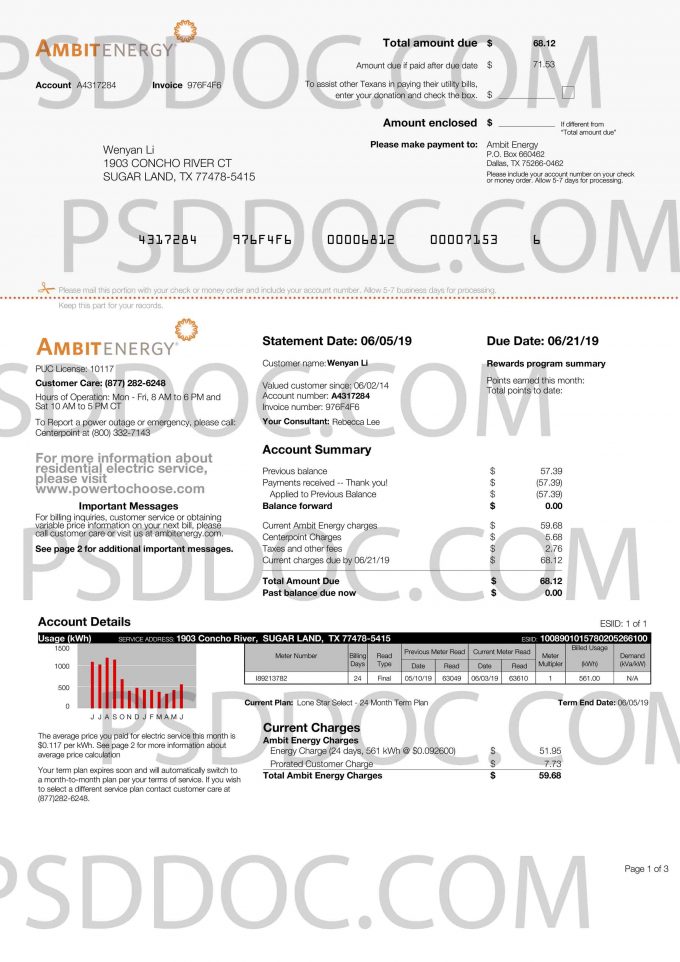 Utility bill PSD