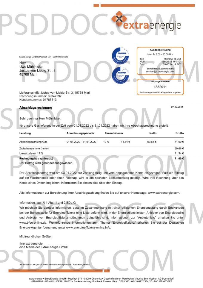 Utility bill PSD