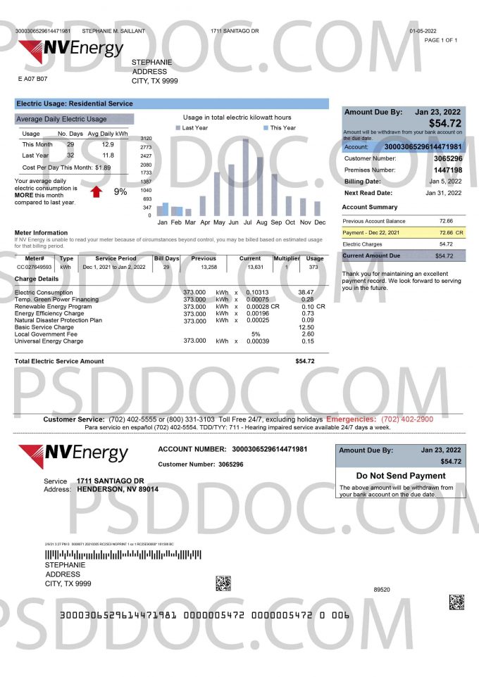 Utility bill PSD