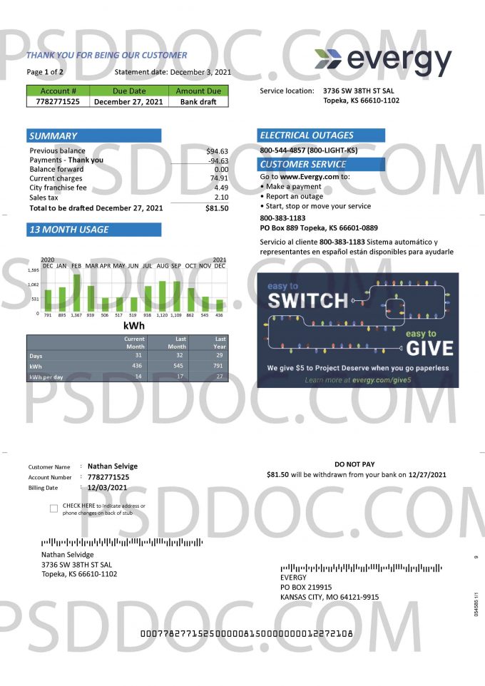 Utility bill PSD